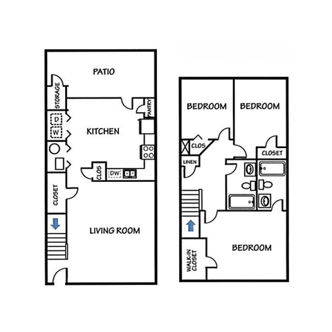 Three Bedroom Floor Plan Townhome Style
